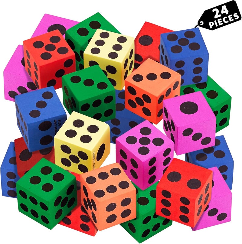 Playbees Big Foam Dice Set - 24-Pack, Jumbo, and Colorful Dice for Kids - Ideal for Boosting Math Skills in The Classroom, Great Gifts, and Party Fun - Image 1